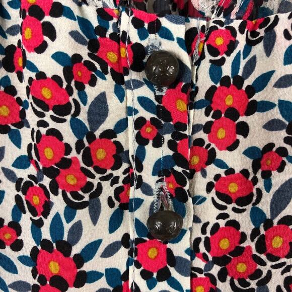 Nanette Lepore Red Short Sleeve V-Neck Floral Silk Blend Lightweight Midi Dress - Picture 5 of 7